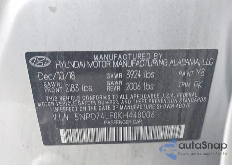 2019 Hyundai Elantra Se из США, поврежденный, VIN 5NPD74LF0KH448006